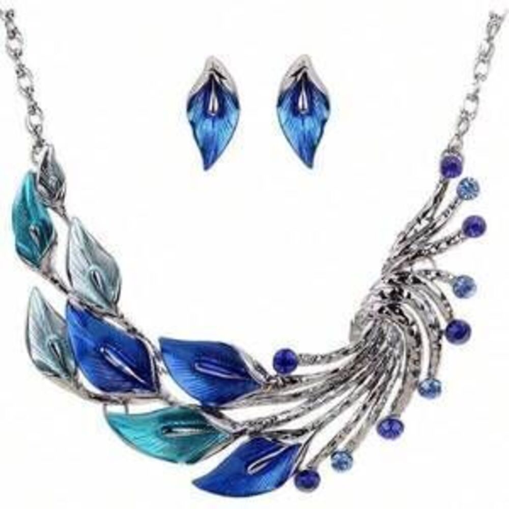 YAZILIND Silver Peacock Crystal Chunky Bib Earrings Necklace Set Gift Minimalist